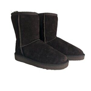 Inspired Ugg Style Brown Suede Sheepskin Boots for Girls US 5